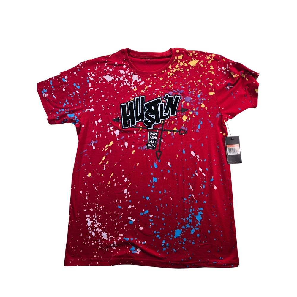 Galaxy T-Shirt Men XL Red Hustlin Paint Splatter Graphic Streetwear MCPT-86RD